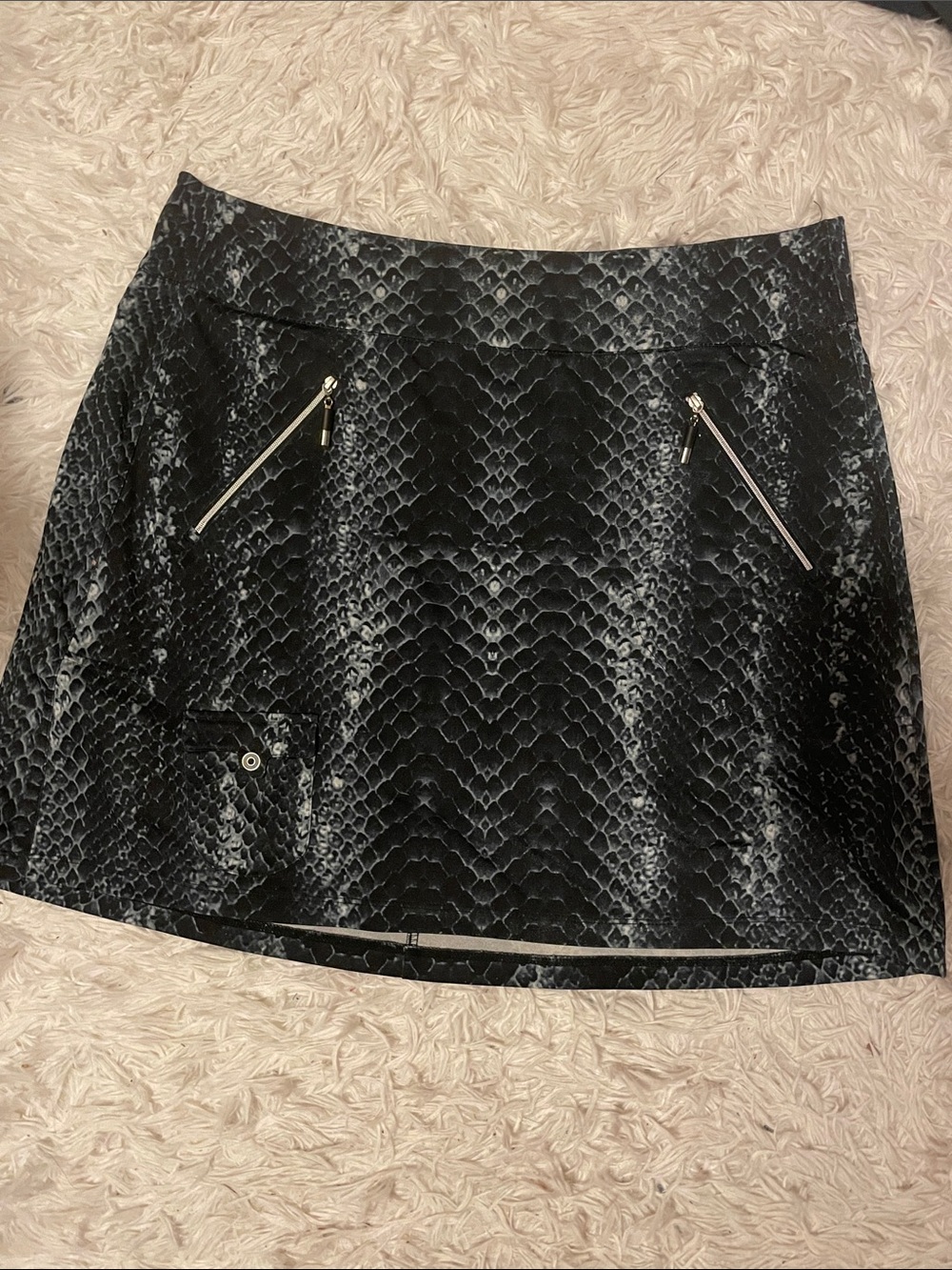jamie sadock Black Snake-Print Mini Skirt with Zip Details